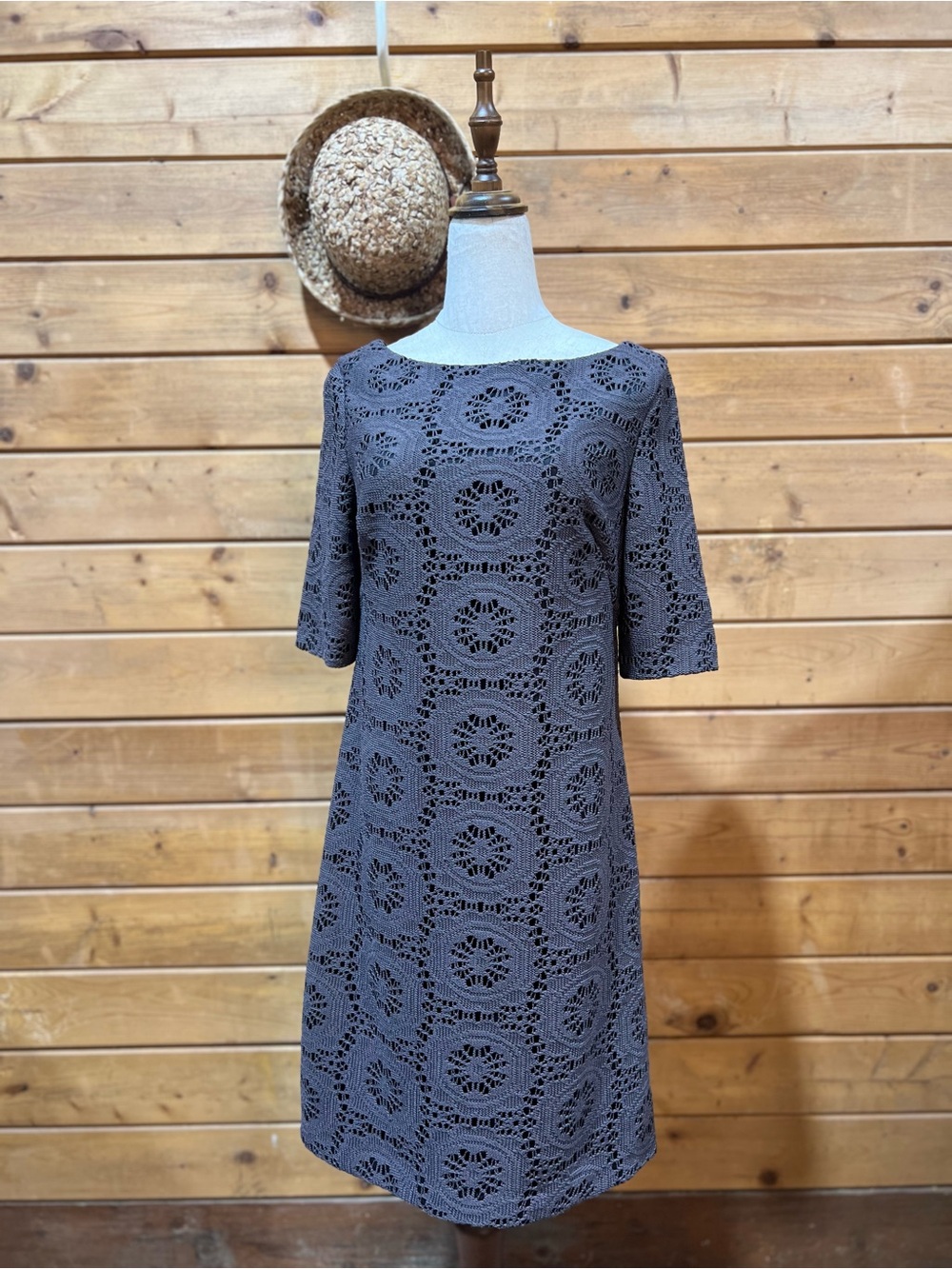 Adrianna Papell Fully Lined Crochet Lace Midi Dress Purple Gray Women’s Size 10
